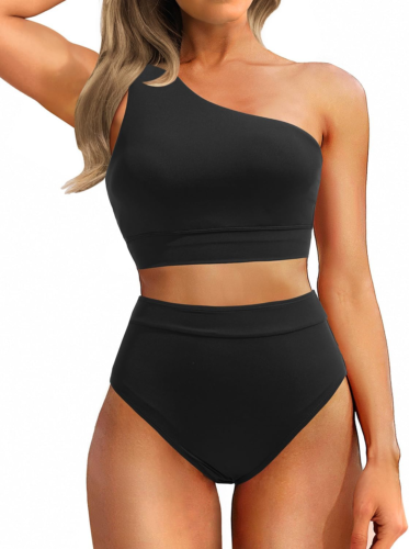 Women One Shoulder High Waisted Bikini Sets Two Piece Swimsuit Tummy Control Bat - Picture 12 of 25