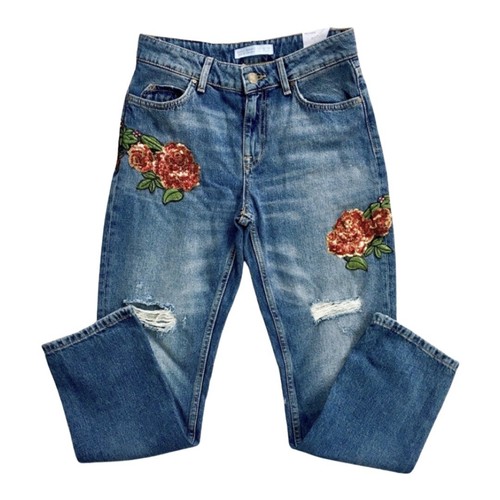 Nuovo con etichette Zara Basic Denim Lavaggio Leggero Ricamato Paillettes  Relaxed Fit Jeans | eBay