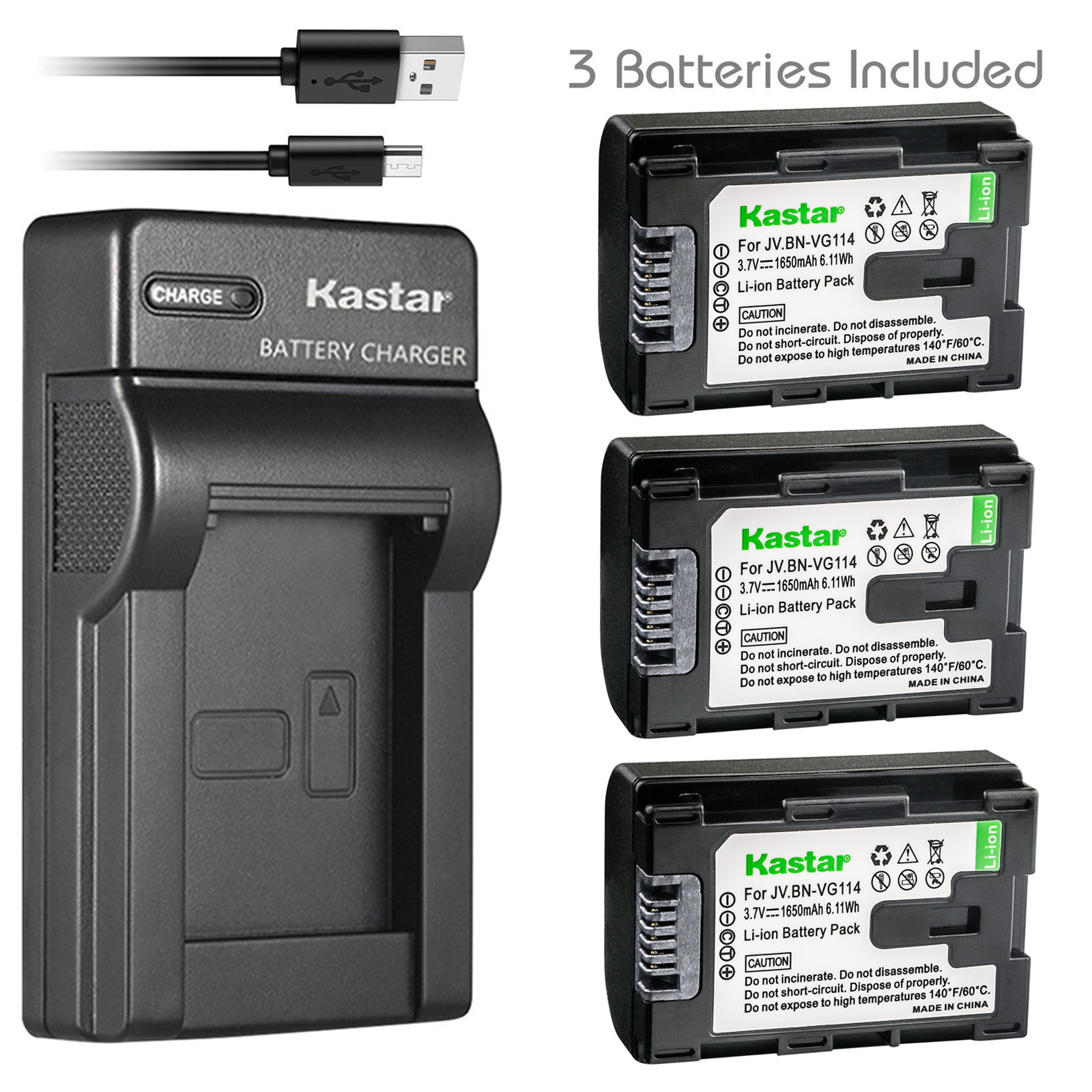 Kastar Battery Slim Charger for JVC BN-VG114 & JVC Everio GZ