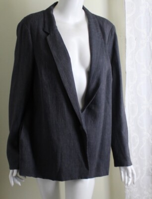 NWT Poetry Sz 16 XL One Button Gray Woven Linen Wool Blazer Jacket