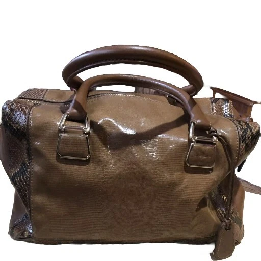 Cartera Cole Haan Pitón Cuero Caramelo Marrón Asa Superior Piel de Serpiente Reptil  Foto 2 de 4