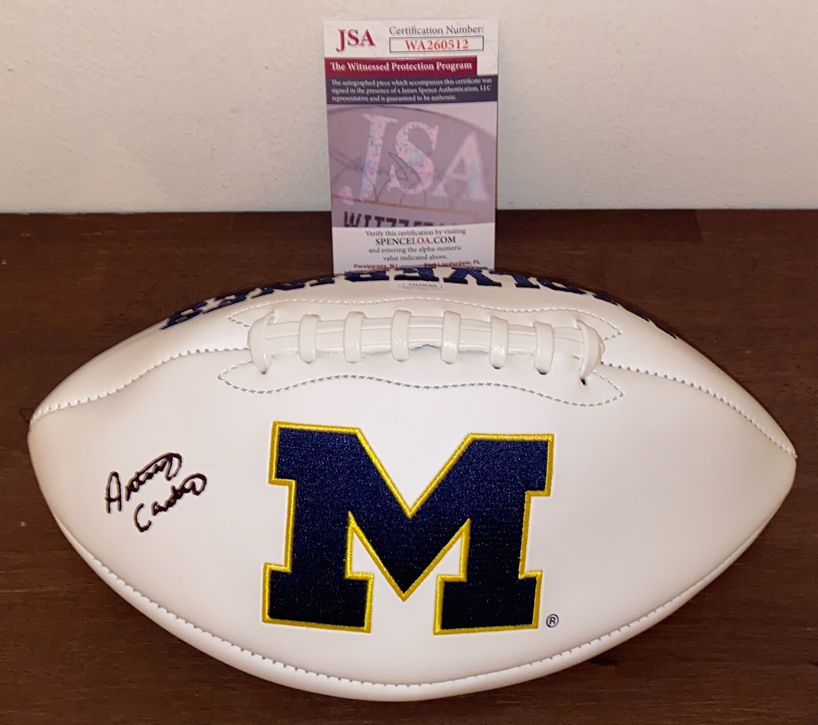 Anthony Carter Signed Michigan Wolverines Logo Football JSA Witness N1 