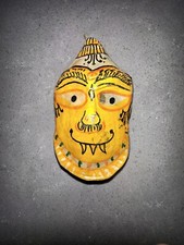 Vintage Yellow Handmade Paper Mache Face Mask