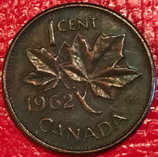 NICE  TONING XF/AU 1962 CANADA SMALL ONE 1 CENT COIN-MAR954