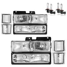 Pair Headlights For 1994-1998 Chevy Ck 1500 2500 3500 Clear Corner W Bulbs