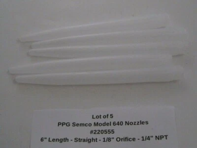 Lot of 5 PPG Semco Model 640 Nozzles 6" Length - 1/8" Orifice - 1/4" NPT -