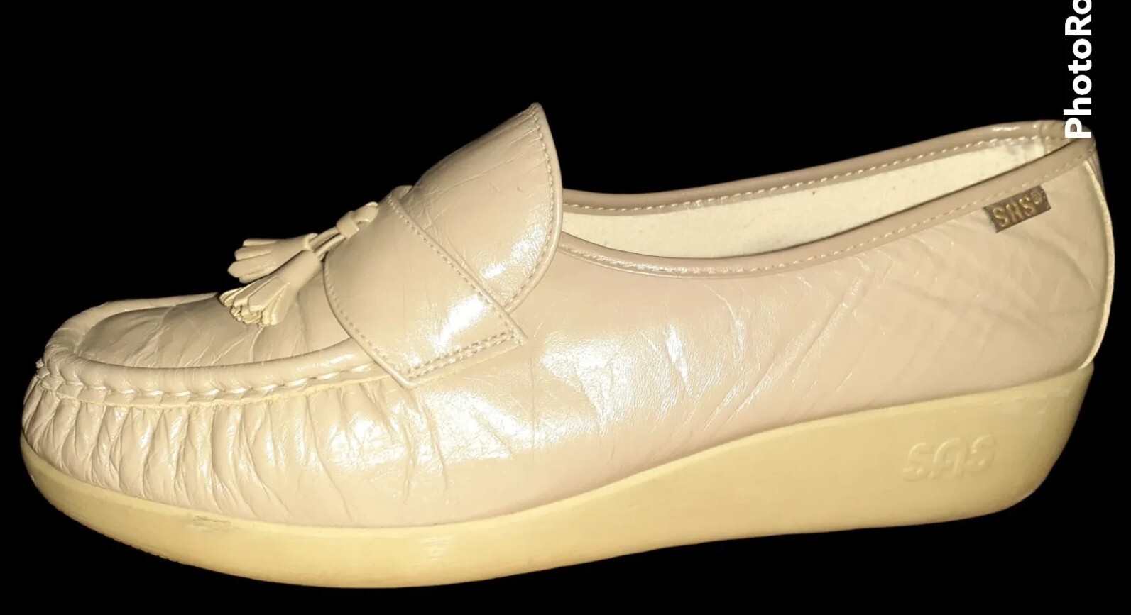 SAS Womens Slip On Tassle Loafer Taupe Leather Wedge Shoes Size 12 N