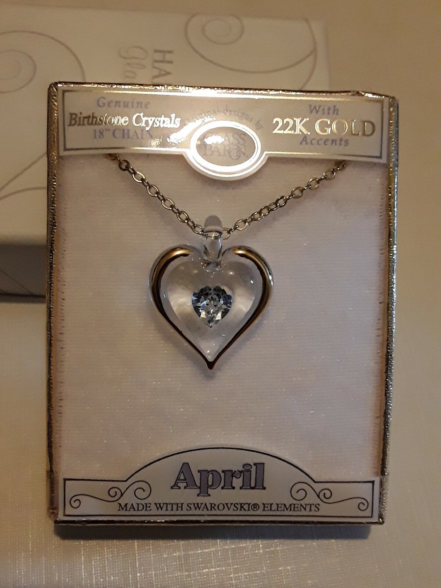 Glass Baron Heart Shaped Birthstone Necklace Glass Baron 22K Gold