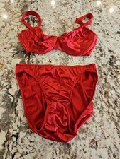 True Vintage Delicates Second Skin Satin Bra Panty Set Red