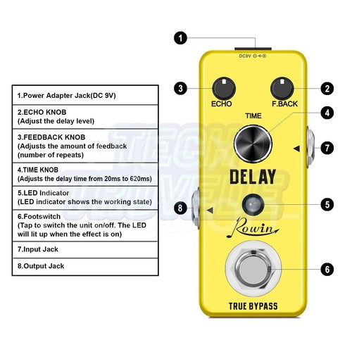 Rowin Delay Pedal Analog Vintage Delay Guitar Effector - Bild 2 von 7