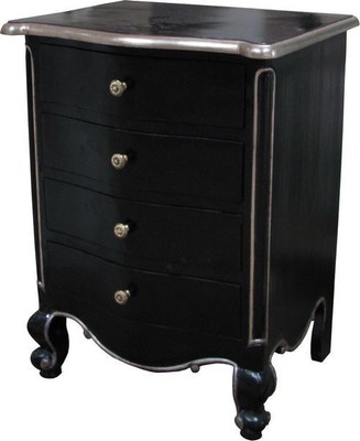 French Louis Black Real Silver Leaf Bedside Table Small Chest Of