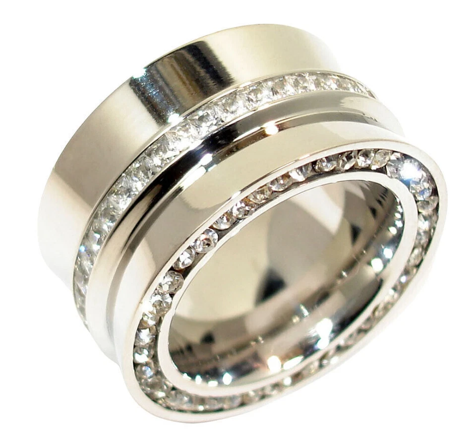 Edelstahlringe Damen Ring Wuchtig 14mm Massiv rose silber XXL Modern Zirkonia - Bild 2 von 4