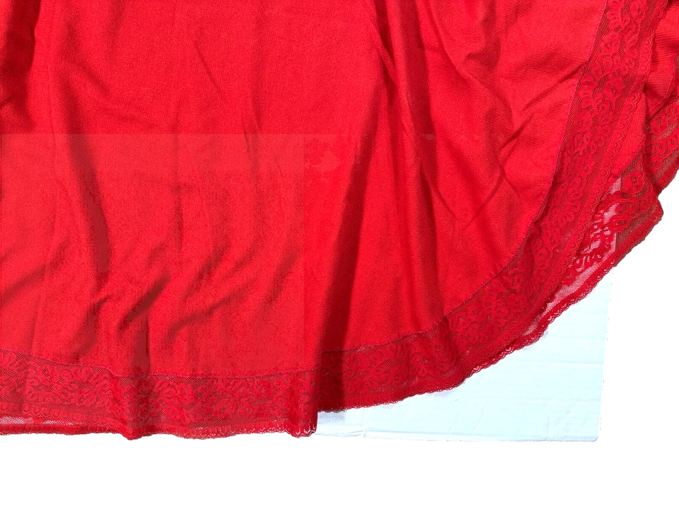 Vintage Beautiful Tablecloth Red Round Lace Trim 64" Luxury Solid Home Decor - Image 3 of 4