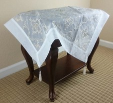 Embroidered Gold Tassel Handmade Rhine Stone Tablecloth 33" Square Table Cover