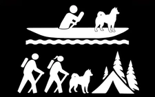 Hikers Husky Dog Kayak Camping Hiking Vinyl Decals Car Truck Camper Van Window