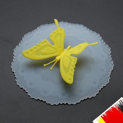 Cute Butterfly Silicone Cup Lids Anti-dust Leakproof Mugs Cover (Yellow)