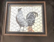Vintage Silkscreen Rooster Glass Impression Hambly Studio 3D Shadow box #G73