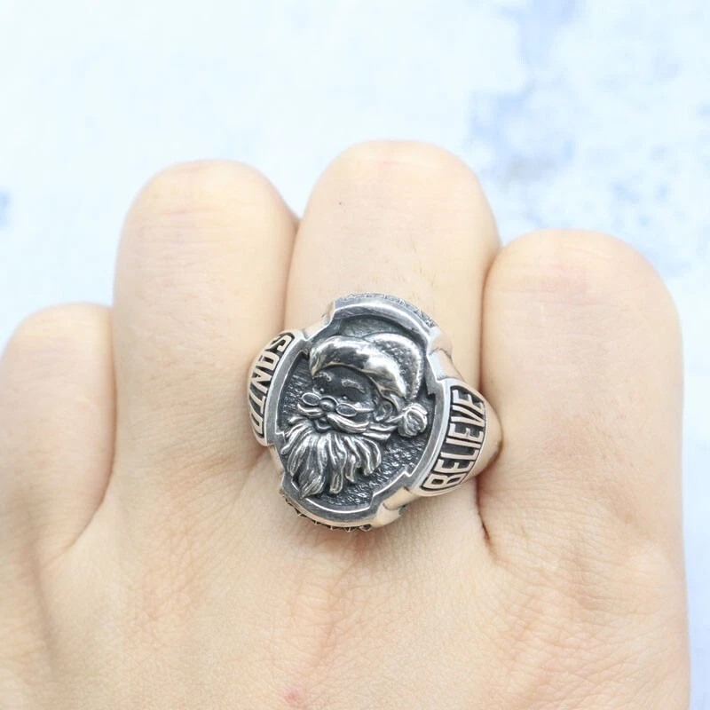 Anillos de Navidad San Nicolás Creer 18g de Papá Noel PLATA ESTERLINA MACIZA 925 Foto 3 de 4