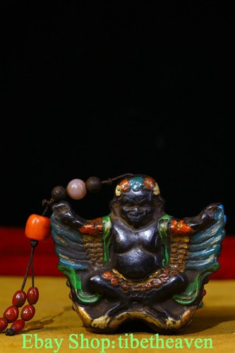 8CM Old Tibet Meteorite Dzi Bead Winged Garuda Bird Redpoll Pendant BS