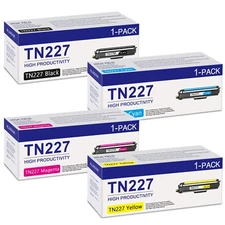 4 Pack TN227 Toner Cartridge TN 227 Replacement for Brother TN223 (BK/C/M/Y)