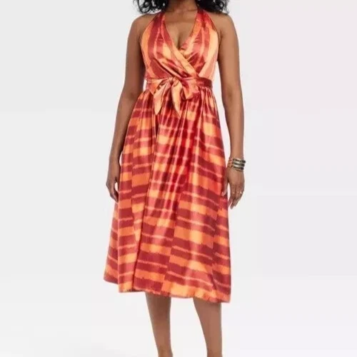 VETEMENTS Abito donna Black History Mth Ho of Aama scollo a V linea A rosso arancione taglia 3X