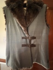 Jack Murphy Ladies Gilet Blue Tweed Fur Lined Size 14 Excellent Condition