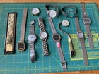 Vintage Watch parts bands lot silver tone timex pulsar others as is junk drawer