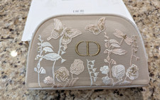 DIOR Trousse Pouch Borsa Trucco Ricamata Farfalle Maglia Crema Oro 8" x 5"