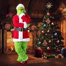 The Green Monster Costume Xmas Santa Grinch Cosplay Outfit Halloween Party Dress