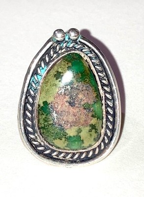 Native American Turquoise Sterling Silver Ring Green Old Pawn Vtg Size 4 - 4.25
