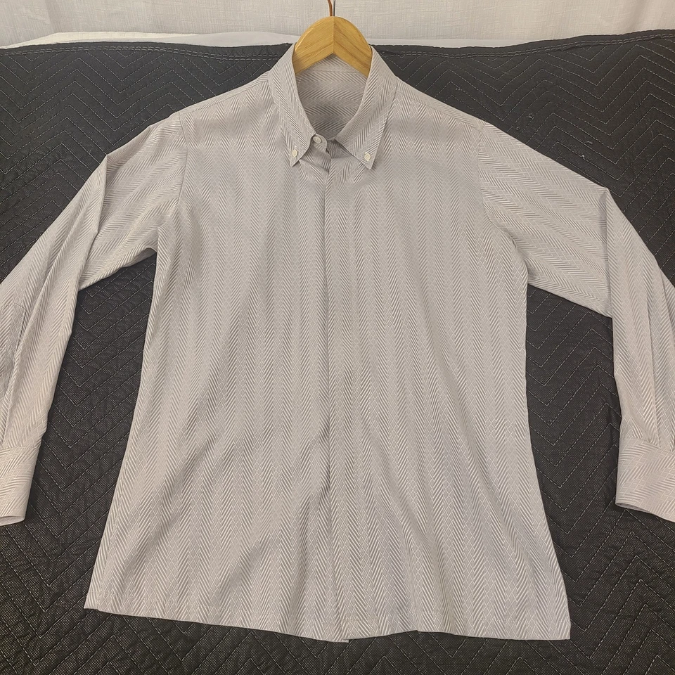 Camisa de Vestir Jacquard Diamante Gris Claro Grande 16.5×35 Sin Planchar Usada L Foto 2 de 4