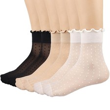 12 Pairs Women's Sheer Ruffle Socks Nude Stocking Summer Ultra Thin Cool See ...