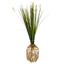 Hobo Artificial Onion Grass Arrangement in Glass Vase 18" w Rope Net Covering