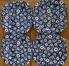 Johnson Brothers Country Cupboard Square Blue Salad Plates, Ironstone X 4