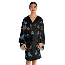 Blue Morphis Butterfly Kimono Robe   Silky Long-Sleeve Lounge  Party Wrap