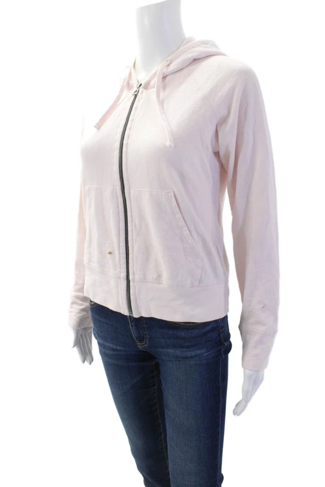 Sudadera con capucha y cremallera completa estándar James Perse para mujer rosa algodón cordón talla 1 Foto 2 de 4