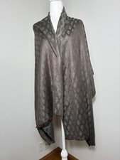 100% Cashmere Scarf/shawl Brown Geometric Pri...