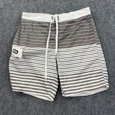 Board Shorts Large Brown White Striped Mesh Lined Swim Trunks Men's