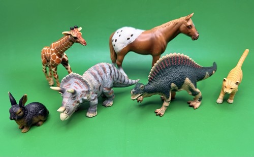 6 Schleich Animal Lot Farm Safari Dinosaur Cat Rabbit Giraffe Horse