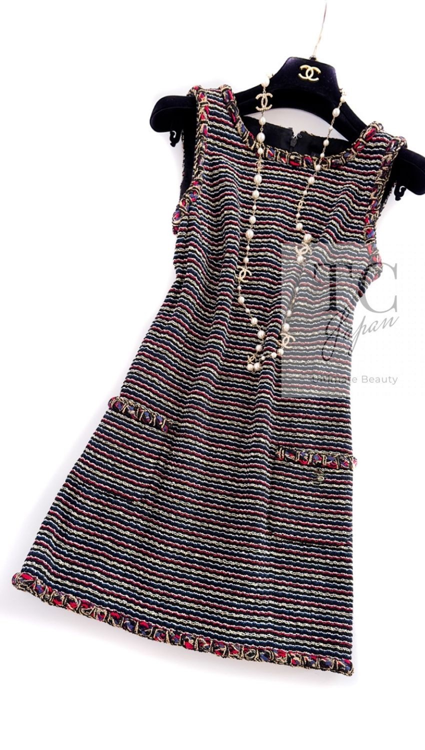 CHANEL 11C Black Border Multi Color Tweed Jacket Dress Setup KarlLagerfeld 42 image 9