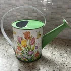 Vintage Ohio Art Child's Tin Watering Can Sprinkler Tulips Bees Tin Toy USA 50's