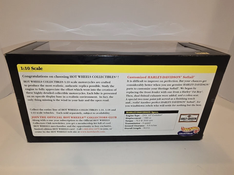 HOT WHEELS HARLEY DAVIDSON SOFTAIL MOTORCYCLE 1:10 Scale Hot Wheels - Image 4 of 4