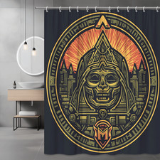 Gothic Skull Graphic Shower Curtain Orange Black Circle Design