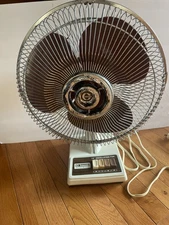 VTG 1970s/80's Commander 12” Oscillating Fan Desk Fan BROWN BLADES Tested Works