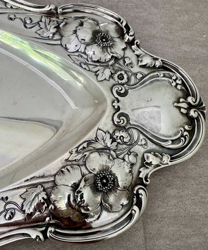 PLATO DE PESCADO RARO CAÑA BARTON ESTERLINA ART NOUVEAU LES CINQ FLOR 28" 1905 Foto 4 de 4