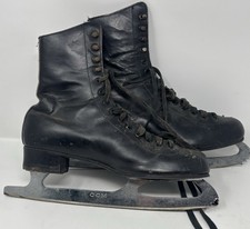 Vintage Black Leather CCM Figure Ice Skates  1950s Winter Cabin Decor