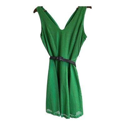 NWT Sharagano green dress eyelet overlay with belt Women 10
