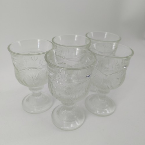 Indiana Glass Pebble Leaf Cabbage 6oz Water Goblet Wine Glass Footed Cups Set 5 - Picture 3 of 13