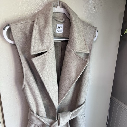 New Zara Sleeveless Belted Trench Vest Coat Women SZ- XS Beige Modern Minimalist - Picture 10 of 22