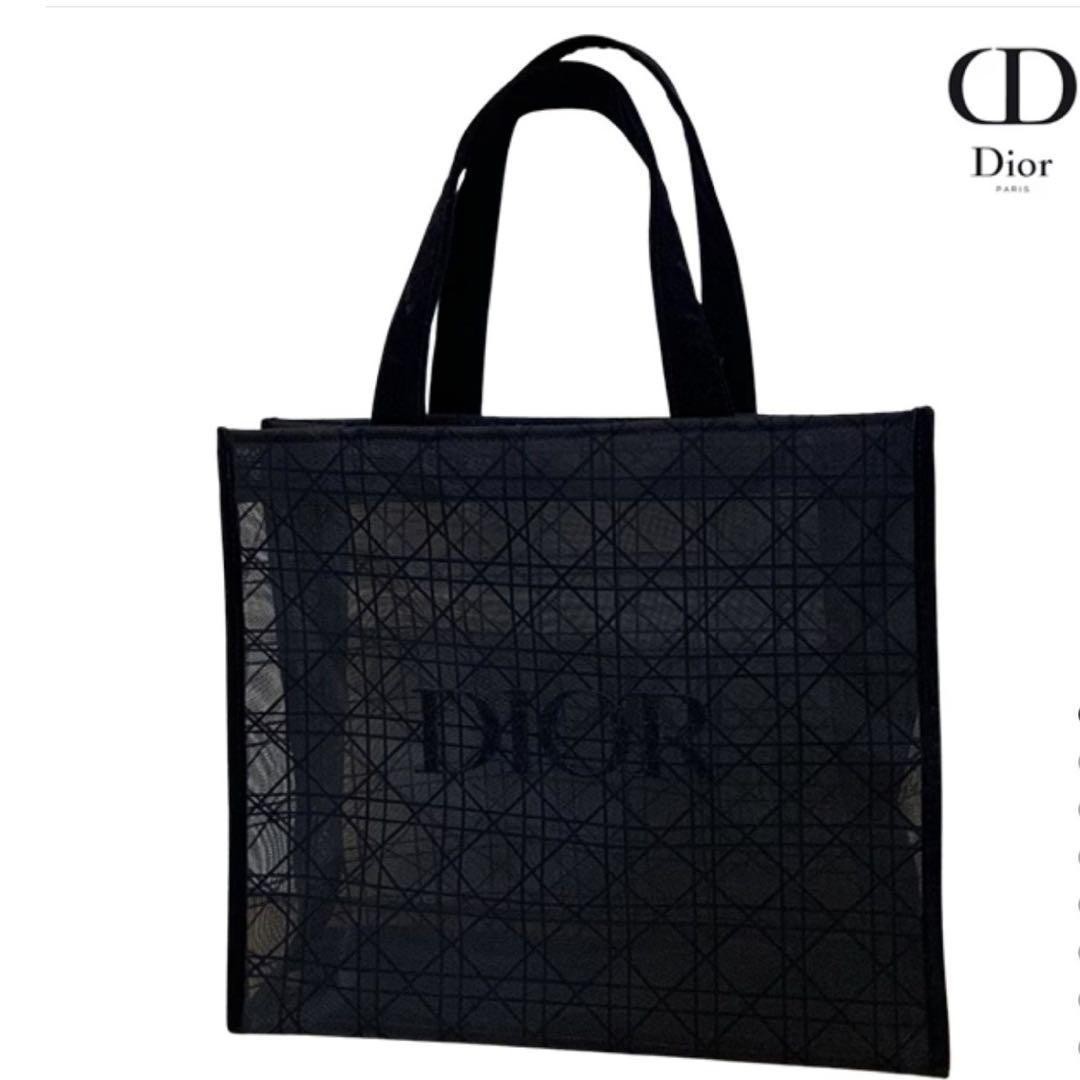 Christian Dior Mesh Tote Bag Novelty Black See through CD